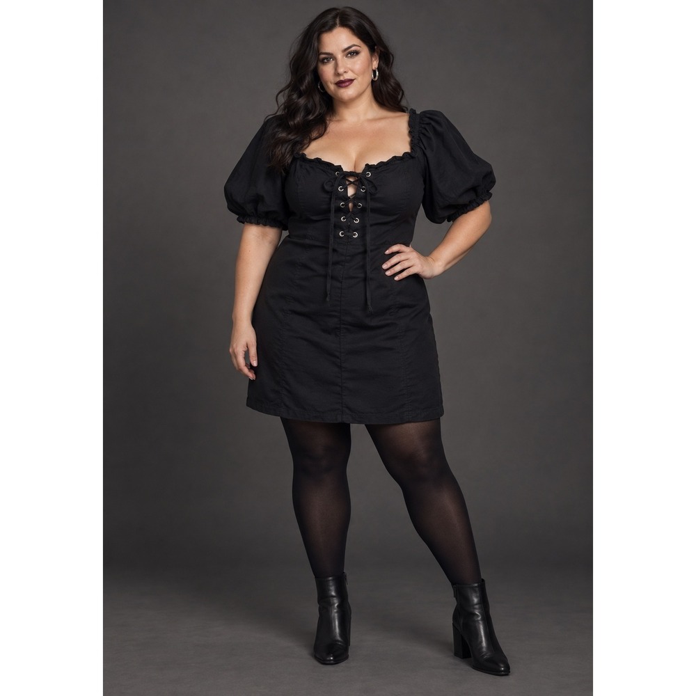Wild Fable Dress 2X Black Mini Cotton Lace Up vamp witch wench whimsigoth witchy